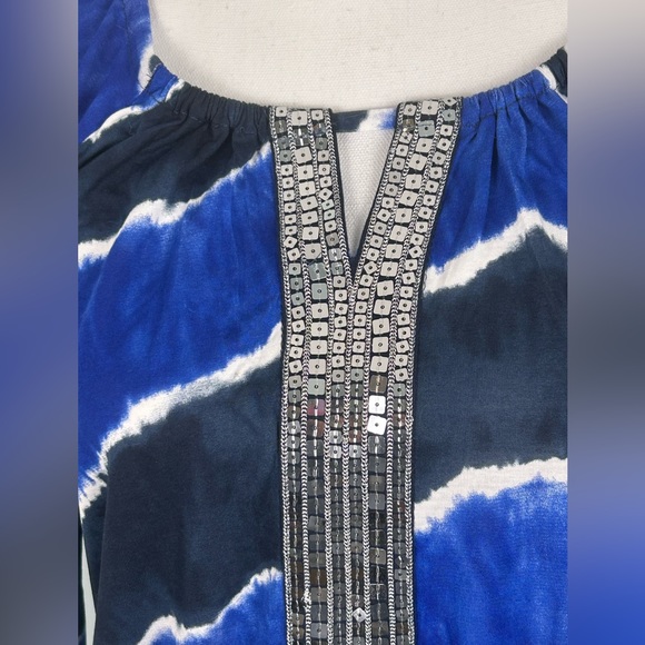 NWT INC International Concepts Blue/White/Black with Silver Sequins Blouse - Picture 6 of 10